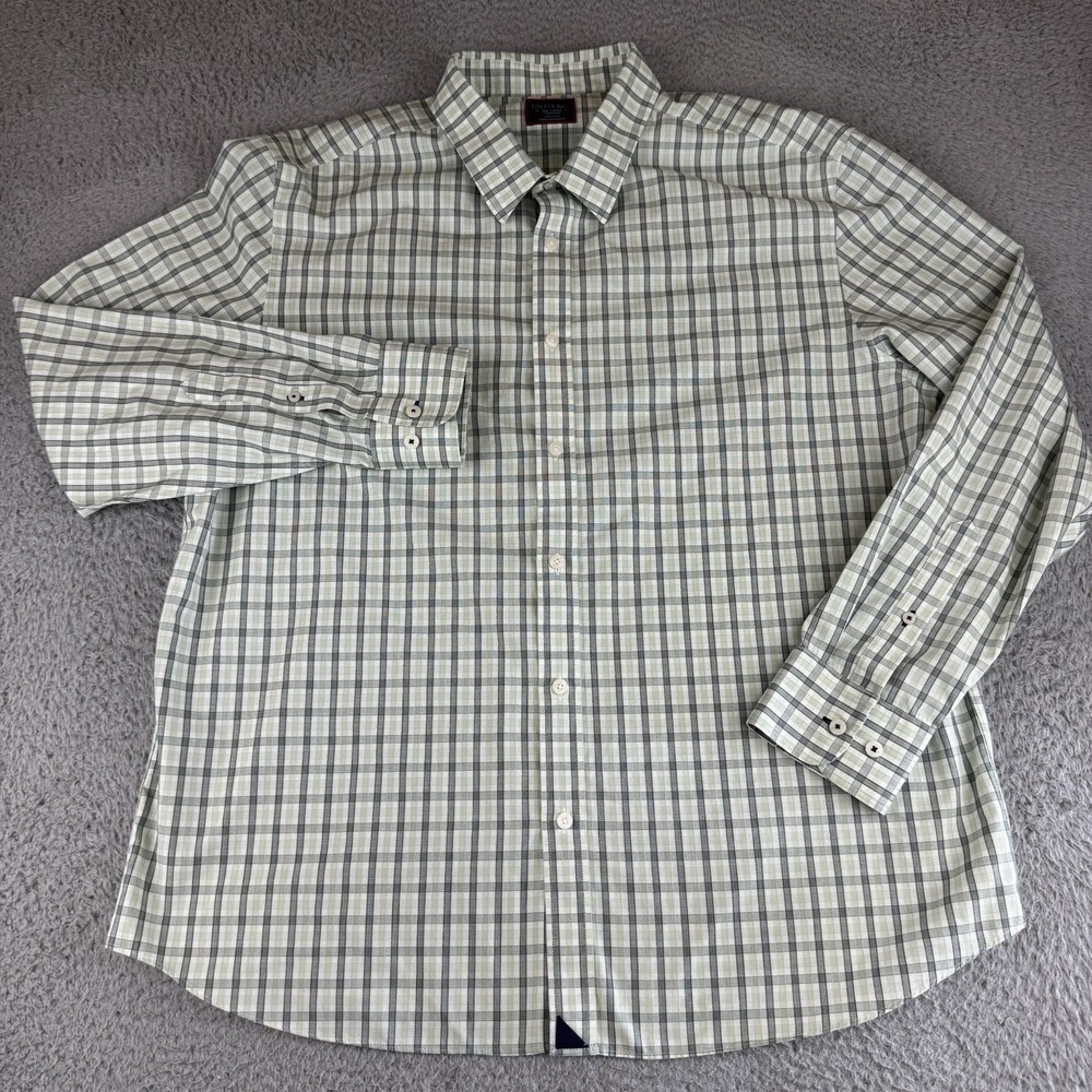 untuckit wrinkle free 100% cotton mens XXL relaxed fit green checker button down